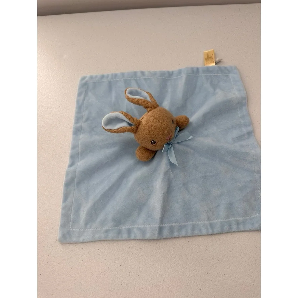 MTY International Bunny Lovey Security Blanket Blue Brown Plush Stuffed Animal